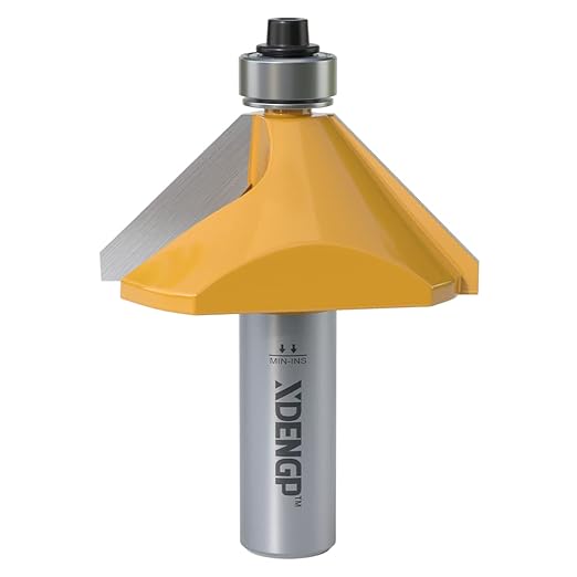 45 Degree Chamfer Router Bit with 3/4 Inch Cutting Length,1/2 Inch Shank Carbide Edge Forming Bevel Router Bit with Bearing, Chamfer Bit Miter Angle Milling Cutters Tool