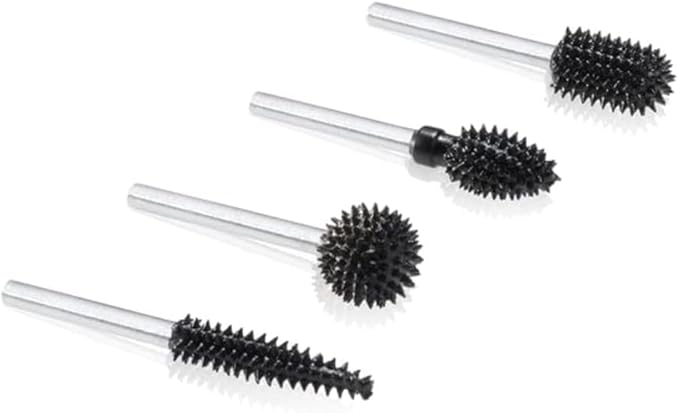 Kutzall 4-Piece Rotary Burr Kit - 1⁄8" Shaft, Very Coarse - Wood Carving Bits for Dremel, Foredom, Ryobi, DeWalt, Milwaukee Tools - Structured Tungsten Carbide