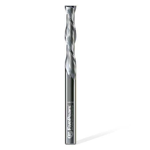 FivePears Down Cut Spiral Router Bit for CNC, 1/4 inch Cutting Diameter and 1-1/4 inch Cutting Length 1/4 inch Shank Carbide End Mill Router Bit for Wood Carving Engraving Grinding Grooving