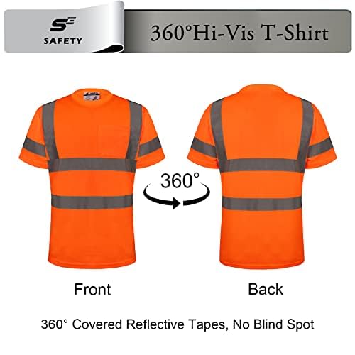 High Visibility Shirts for Men Class 3 Hi Vis Reflective Construction Shirts for Men with Pocket Safety T Shirt for Mens Work Shirt for Mens Short Sleeve Orange