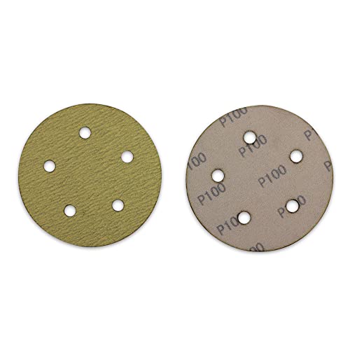BHA 5" Inch 5 Hole Hook and Loop Sanding Discs for Orbital DA Sanders - 100 Pack (120 Grit)