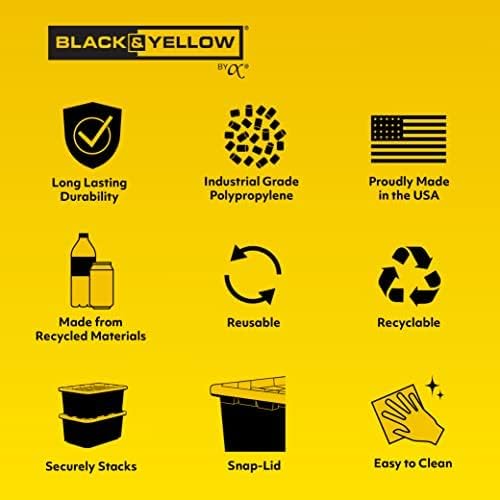 CX BLACK & YELLOW, 27-Gallon Heavy Duty Tough Storage Container & Snap-Tight Lid, (14.3"H x 20.6"W x 30.6"D), Weather-Resistant Design and Stackable Organization Tote [4 Pack]
