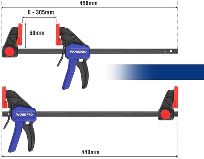 WORKPRO 12" Clamps for Woodworking 2-Pack, Quick-Release Wood Clamps/Spreader Light Duty, One Hand F Clmaps 150 LBS Load Limit, Ideal for Woodworking and DIY Projects