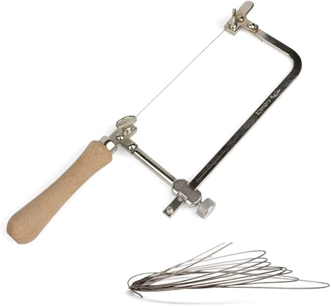 Coping Saw Steel Frame with 0.5mm Diamond Wire Hand Saw for Jade Marble Granite Metal Glass Ceramic (With 2 meters diamond wire saw)