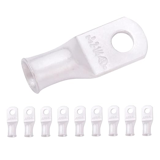 SELTERM 10pcs 2 AWG-1/4 Stud Tinned Copper Wire Lugs, Heavy Duty Battery Cable Ends,2 Gauge Ring Terminals, UL Battery Lugs Marine Grade Copper Eyelets Electrical Battery Terminal Connectors