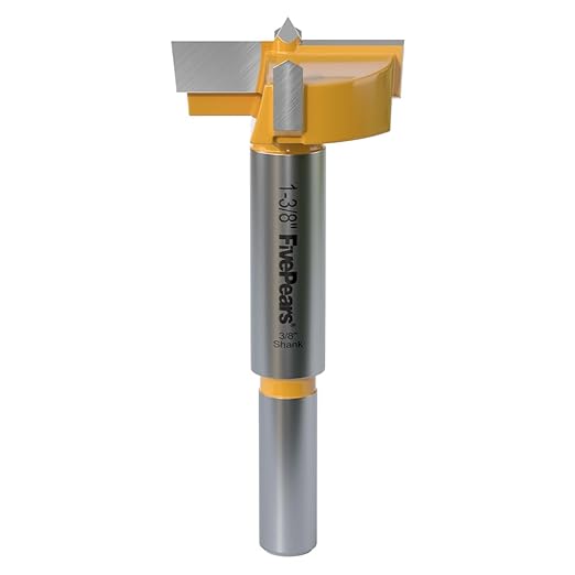FivePears Forstner Drill Bit 3/8 inch Shank, 1-3/8 inch Cutting Diameter, Carbide Tipped Wood Hole Saw Auger Opener, Hole Opener Hinge Hole Cutter for Woodworking, Plastic, Plywood Products