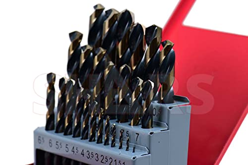 Shars 1mm to 13mm by 0.5mm 135° 25 Pcs HSS Heavy Duty Black & Gold Finish Jobber Drill Set 404-2936 P)