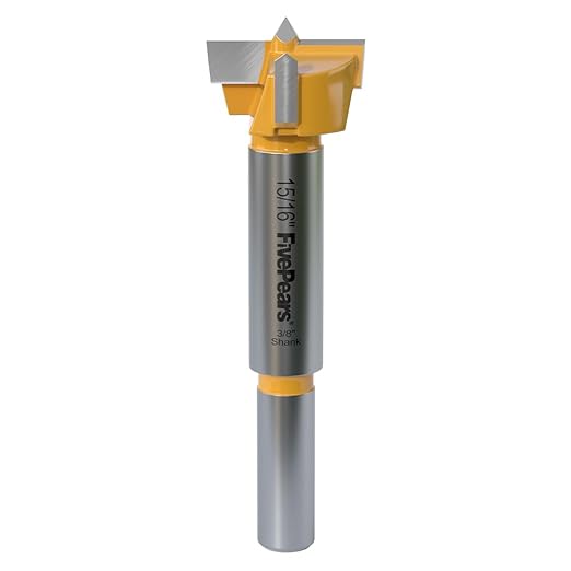FivePears Forstner Drill Bit 3/8 inch Shank, 15/16 inch Cutting Diameter, Carbide Tipped Wood Hole Saw Auger Opener, Hole Opener Hinge Hole Cutter for Woodworking, Plastic, Plywood Products