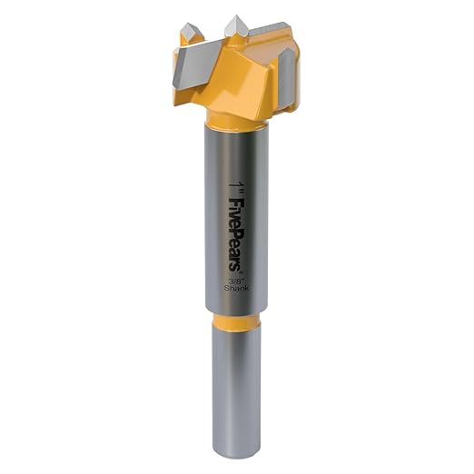 FIVEPEARS 1 Count 1 inch Carbide Tipped Forstner Drill Bit, 3/8 inch Shank, Wood, Plastic, Plywood Products