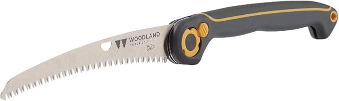 Woodland Tools Duralight Folding Saw – Curved Pruning Saw with Hardened Steel Blade, 3-Position Lock, Soft Grip Handle – Manual Tool for Tree Trimming, Branch Cutting, and Yard Work