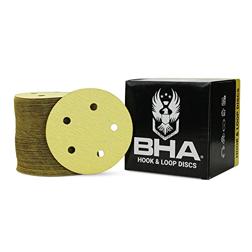 BHA 5" Inch 5 Hole Hook and Loop Sanding Discs for Orbital DA Sanders - 100 Pack (400 Grit)