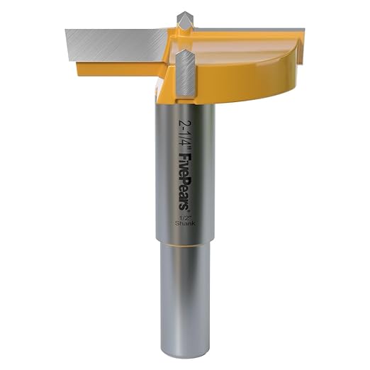 FivePears Forstner Drill Bit 1/2 inch Shank, 2-1/4 inch Cutting Diameter, Carbide Tipped Wood Hole Saw Auger Opener, Hole Opener Hinge Hole Cutter for Woodworking, Plastic, Plywood Products