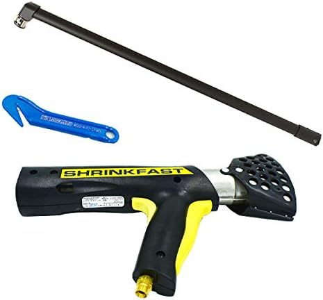 Bundle - Shrinkfast 998 Propane Heat Gun, 200000 BTU, Ready to Use with 25' Hose, Regulator, Wrench, Hard Case, 4' Angled Extension, and Shrink Film Knife Made in the USA