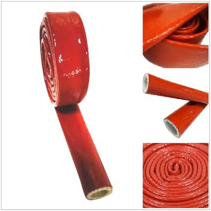 Insulation Heat Shielded Fire Thermo Armor Fire Sleeve Silicone Coated Fiberglass Heat Protection for Automotive Hose Lines & Electrical Wiring-（Red 1" ID x3.3FT）