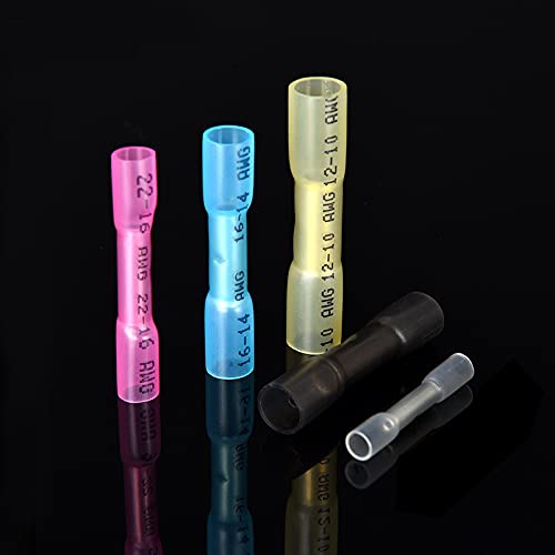 Heat Shrink Butt Connectors, 12-10 AWG Waterproof Crimp Terminals Electrical Wire Connectors Splice for Marine, Cable, Wiring