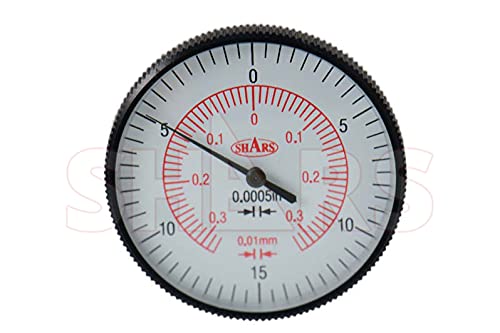 Shars 0.030"/0.6mm Inch Metric Dial Test Indicator, 0.0005"/.01mm Graduation, 1.5" Face Diameter 303-3204 P