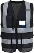 A-SAFETY High Visibility safety vest black pockets
