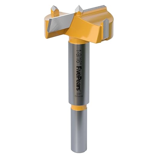 FivePears Forstner Drill Bit 3/8 inch Shank, 1-9/16 inch Cutting Diameter, Carbide Tipped Wood Hole Saw Auger Opener, Hole Opener Hinge Hole Cutter for Woodworking, Plastic, Plywood Products