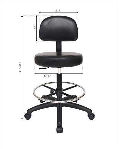 Chair Master Adjustable Chair for Exam Rooms, Labs, Doctor and Dentist Offices. Easy to Clean! 19"-27" Seat Height NO FOOTRING (Medium Desk Height, Black)