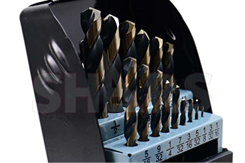 Shars 1/16-1/2" by 32nds 15 pcs HSS Heavy Duty Black & Gold Finish Jobber Drill Set 135° Point Angle 404-2931 !)
