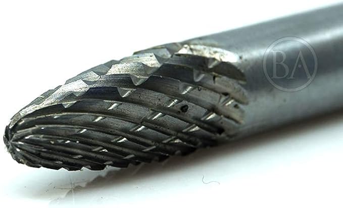 Benchmark Abrasives 6” Tree Shape Radius Double Cut Tungsten Carbide Die Grinder Bits Metal Deburring Tool Rotary Burr, 1/4 Inch Shaft, Engraving Tool for Woodworking Shaping Carving (SF-1)