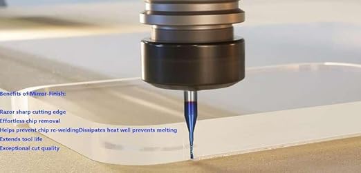 O Single Flute Upcut Spiral End Mill CNC Router Bit with NACO Coating for Acrylic Plastic Cutting with Mirror Finish (5, 1/16 D x 1/4 CH x 1/4 SHK x 2 L)