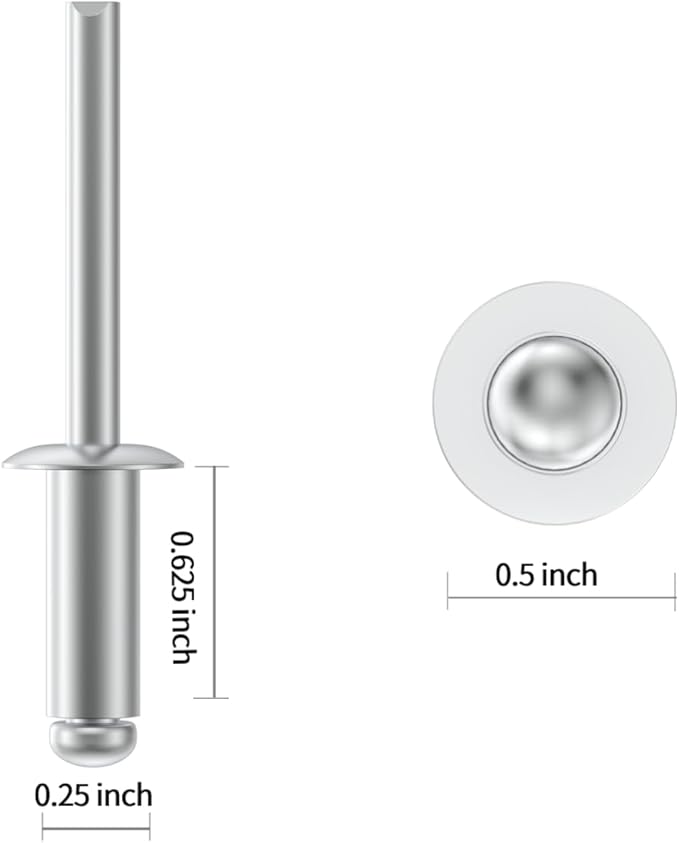 (60Pcs) 1/4" x5/8" Aluminum Blind Rivets, 6.3 x 16mm Pop Rivets,Rivets for Metal,Silver-(VG10114)