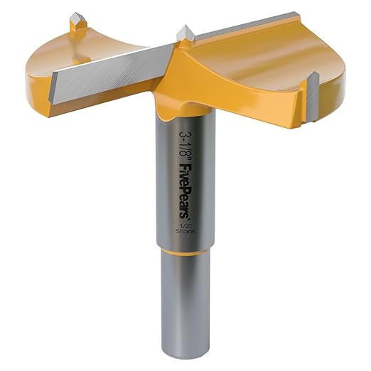 FivePears Forstner Drill Bit 1/2 inch Shank, 3-1/8 inch Cutting Diameter, Carbide Tipped Wood Hole Saw Auger Opener, Hole Opener Hinge Hole Cutter for Woodworking, Plastic, Plywood Products