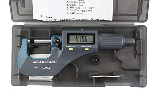 Accusize Industrial Tools 0-1''/0-25 mm by 0.00005''/0.001 mm 2 Key Electronic Digital Outside Micrometer, Metric/Imperial, Md71-0001