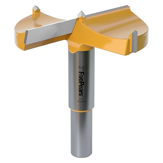 FivePears Forstner Drill Bit 1/2 inch Shank, 3 inch Cutting Diameter, Carbide Tipped Wood Hole Saw Auger Opener, Hole Opener Hinge Hole Cutter for Woodworking, Plastic, Plywood Products