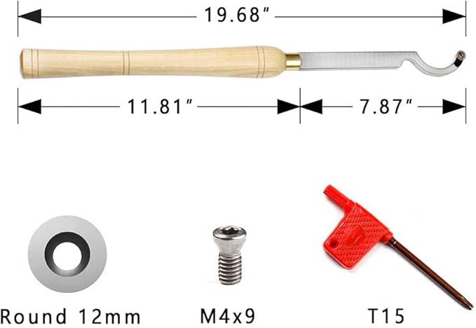 Swan Neck Hollowing Tool Carbide Tipped Wood Turning Tools Bended Lathe Chisel Tool Bar with 12mm Round Carbide Insert for Wood Hobbyist or DIY or Carpenter