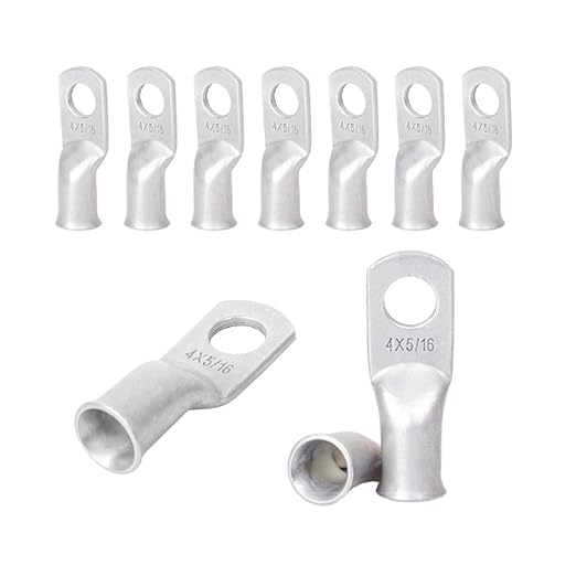 4 AWG 5/16" Stud (10 pcs.) Battery Ring Terminals, 4 Gauge Wire Lugs, Tubular Ring Terminal Connectors, Tinned Copper Eyelets