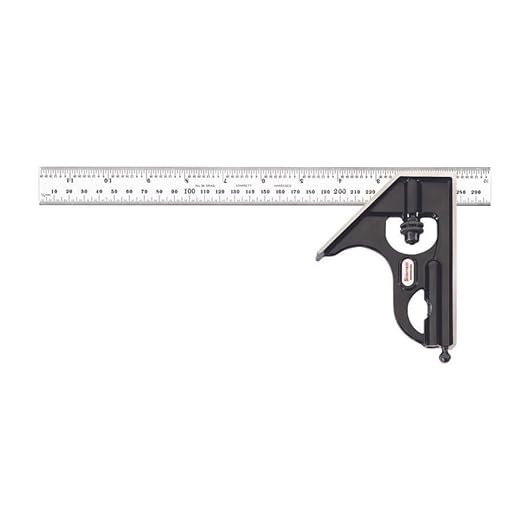 Starrett Steel Combination Square with Square Head - 11-3/4" Blade Length, Forged and Hardened Steel Heads, Reversible Lock Bolt, 36 Graduation Type - C33MEH-300