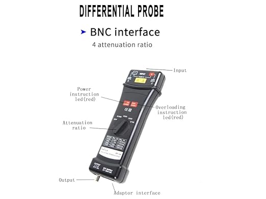 PINTECH High Voltage Differential Active Probe 7000V, 100MHz, 100X/200X/500X/1000X Attenuation Rate, 3.5ns Rise Time Oscilloscope Probe DP-100