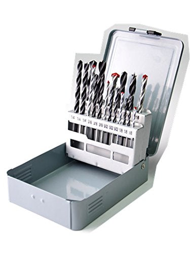 DRILLFORCE 18pc Combination Drill Set - HSS, Brad Point Wood, Masonry Drill Bits