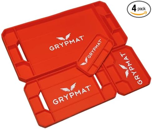 Grypmat Plus Grip Mat for Mechanics - Non-Slip Flexible Silicone Tool Tray - Tool Organizer for Tool Box - Magnetic-Free, Easy-to-Clean Tool Mat - QUAD S, M, L & XL, Orange