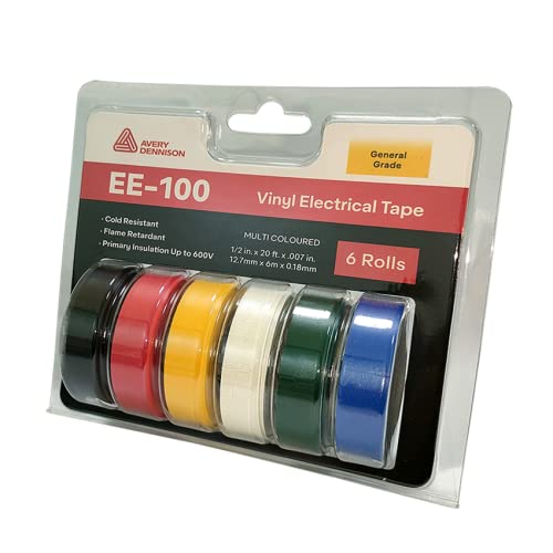 Avery Dennison Electrical Tape, 72 Rolls General Use PVC Electric Tape, UL/CSA Listed 1/2 in x 20 ft Insulating Vinyl Tape for Electrical, Repairs, Automotive and Equipment, EE-100, Multi Colored