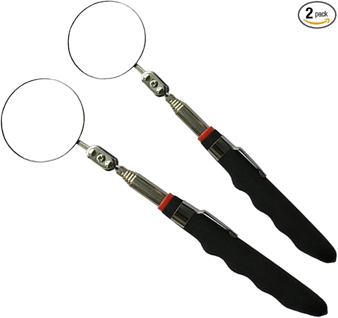 Telescoping Inspection Mirror Round Mirror Handle Tools Inspection Tool for Check The Condition of The Vehicle, Observe The Eyelashes, Mouth and Other Small Parts (Inspection mirror 2PCS)