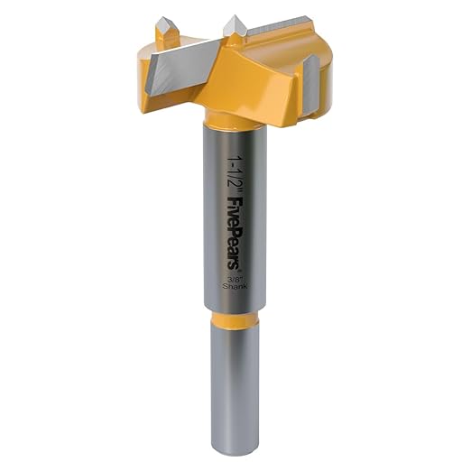 FivePears Forstner Drill Bit 3/8 inch Shank, 1-1/2 inch Cutting Diameter, Carbide Tipped Wood Hole Saw Auger Opener, Hole Opener Hinge Hole Cutter for Woodworking, Plastic, Plywood Products