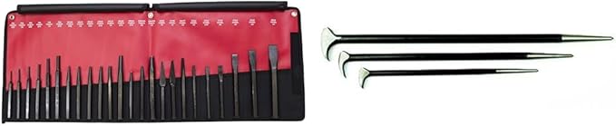 Mayhew Pro 61050 Punch and Chisel Kit, 24-Piece & MA60150 60150 3-Piece Ladyfoot Bar Set Black