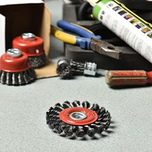 2 Pieces - 4 Inch Twist Knotted Wire Wheel Brush for Grinders and Angle Grinder - 5/8 Inch-11 Threaded Arbor - 0.020 Inch Carbon Steel Wire - Heavy-Duty Conditioning for Metal - 4" x 5/8-Inch | 11 UNC