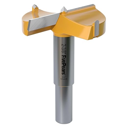FivePears Forstner Drill Bit 1/2 inch Shank, 2-3/8 inch Cutting Diameter, Carbide Tipped Wood Hole Saw Auger Opener, Hole Opener Hinge Hole Cutter for Woodworking, Plastic, Plywood Products