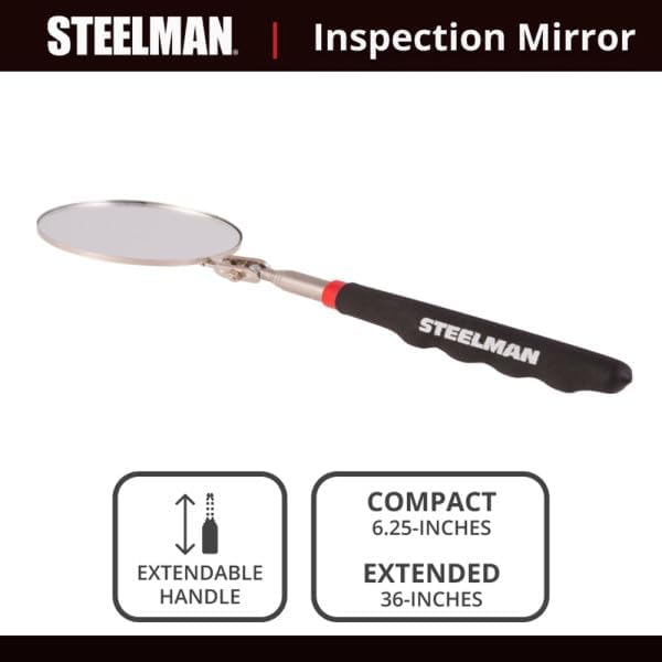 Steelman 29-Inch Telescoping Auto Inspection Mirror, Durable Steel, Articulating 3.25-Inch Round Mirror, Contoured Grip (Case of 10)