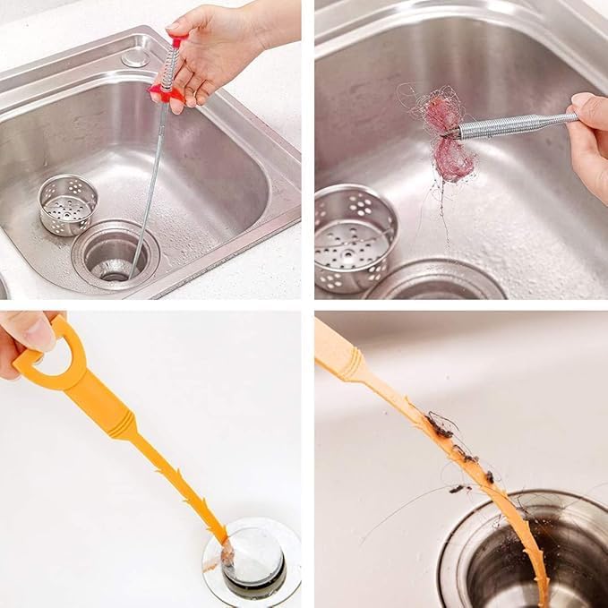 Drain Snake with Bendable Hose & 4 Claws - Flexible Hair Drain Clog Remover Tool for Sink, Toilet, Shower, and Tight Spaces, Grabber Claw Pick Up Reacher for Clogged Drains Cleaning (23.6in)