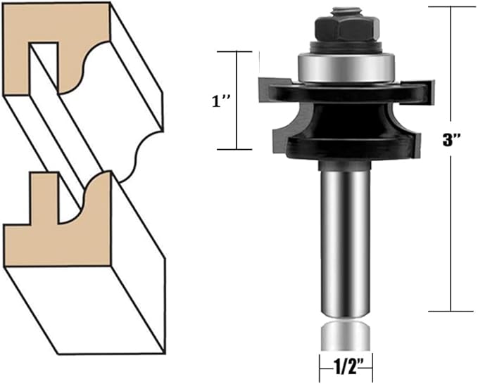 LEATBUY 1/2 Inch Shank Router Bit Set 3 PCS Round Over Raised Panel Cabinet Door Rail and Stile Router Bits, Woodworking Wood Cutter, Wood Groove Tongue Milling Tool(1/2-double)