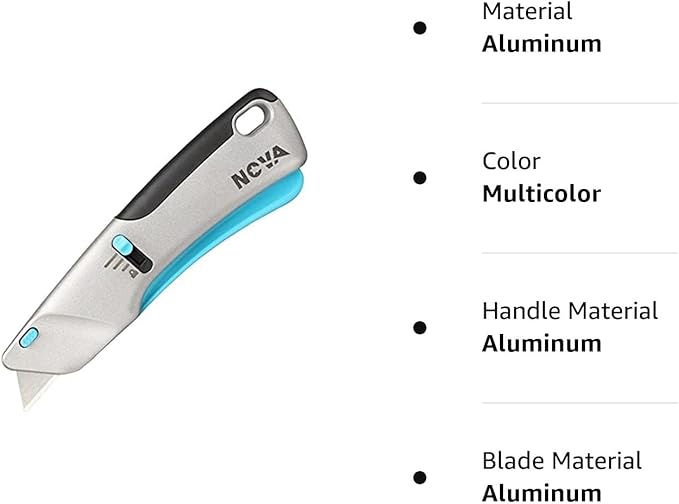 Nova Squeeze Trigger Utility Knife and Heavy Duty Box Cutter, Self Retractable Safety Knife, Ergonomic Aluminum Body, Safety-Lock Design, Durable and Safe