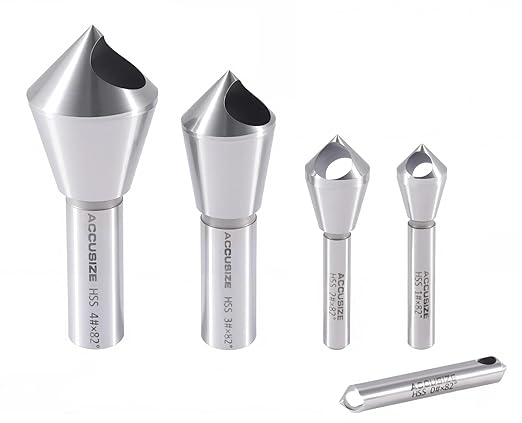 Accusize Industrial Tools 5 pc 82 Deg 0-Flute HSS Countersink & Deburring Tool Set, Pilotless Type, 0206-0482