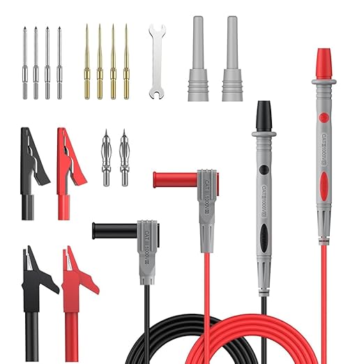 17PCS Multimeter Leads Kit, Multi Test Probes Set with 4mm/2mm Alligator Clips, Replaceable Precision Sharp Probe Pins for Industrial Car Home Electrical Testing