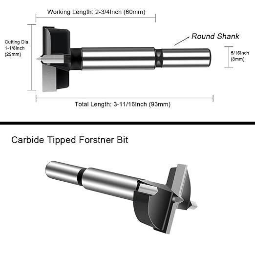 ASNOMY 1-1/8 Inch Forstner Drill Bit, Carbide Tipped Forstner Bit for hard Wood, Wood drilling Hole Saw Set Woodworking Hinge Cutter Tool Kits for Wood Plastic Plywood