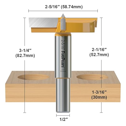 FivePears Forstner Drill Bit 1/2 inch Shank, 2-5/16 inch Cutting Diameter, Carbide Tipped Wood Hole Saw Auger Opener, Hole Opener Hinge Hole Cutter for Woodworking, Plastic, Plywood Products